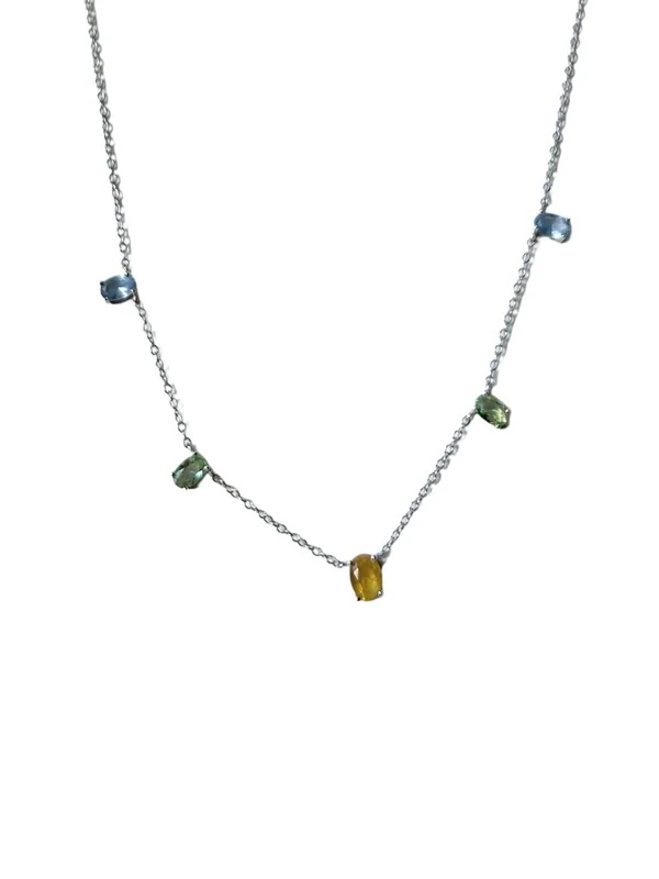 Colar Pedras coloridas Prata 925 Ródio