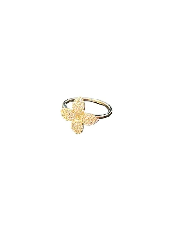 Anel flor Zircônia quatro pétalas M Prata 925 Ródio