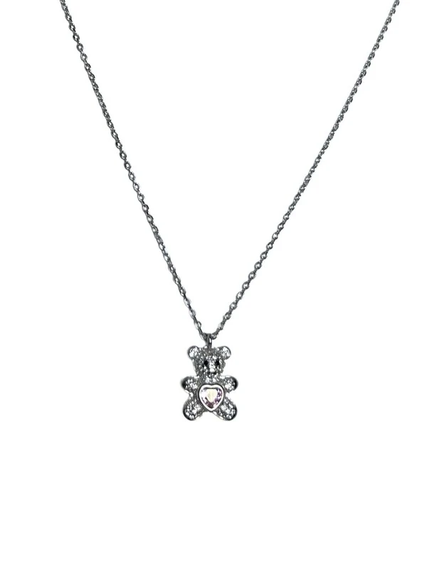 Colar Urso Topázio Rosa Prata 925 Ródio