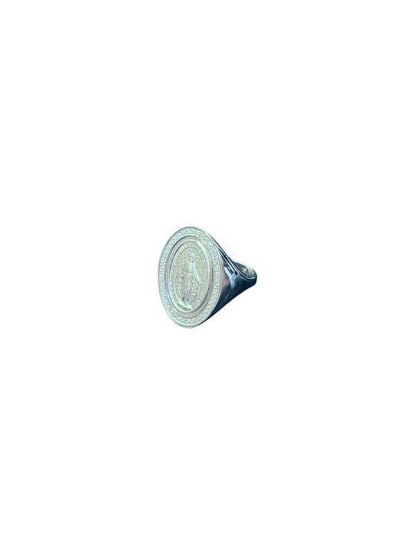Anel Nossa Senhora oval aberto zircônia Prata 925 Ródio