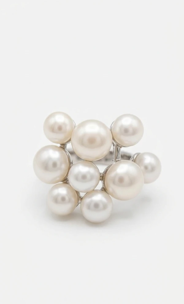 Anel Pérola Cheio Prata 925 Ródio