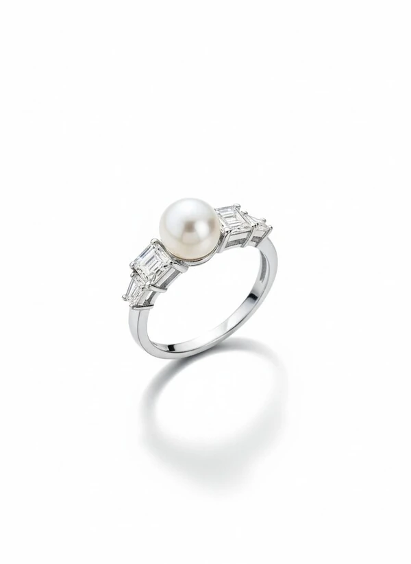 Anel pérola e zircônia Prata 925 Ródio