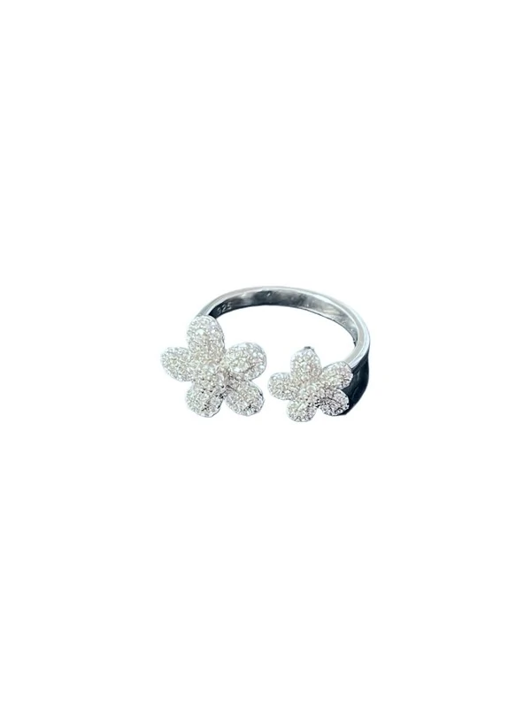 Anel duas flores micro cravação Zircônia Prata 925 Ródio