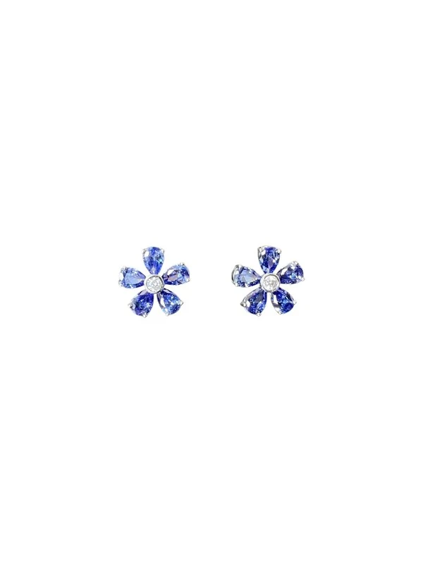 Brinco Flor G zircônia tanzanta Prata 925 Ródio