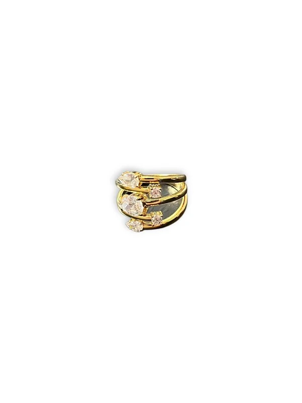 Anel 5 pedras zircônia Prata 925 Ouro 18 k