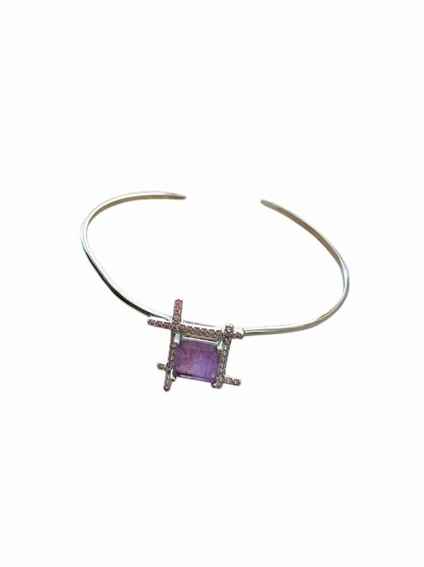 Bracelete Quadrado Ametista Em Prata 925 Com Banho Em Ródio