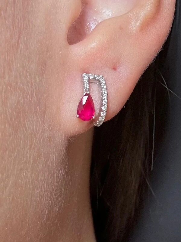 Brinco Cristal Gota Vermelho Zircônia Prata 925 Ródio