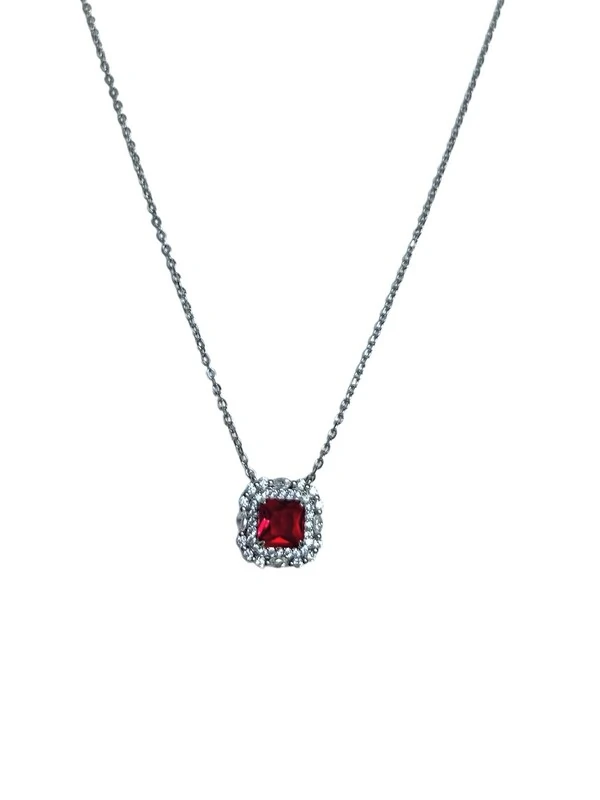 Colar Quadrado Rubi Zircônia Prata 925 Ródio