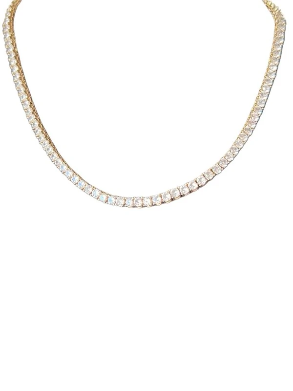 Colar Riviera 4 garras 3mm 40 cm Prata 925 ouro 18 k