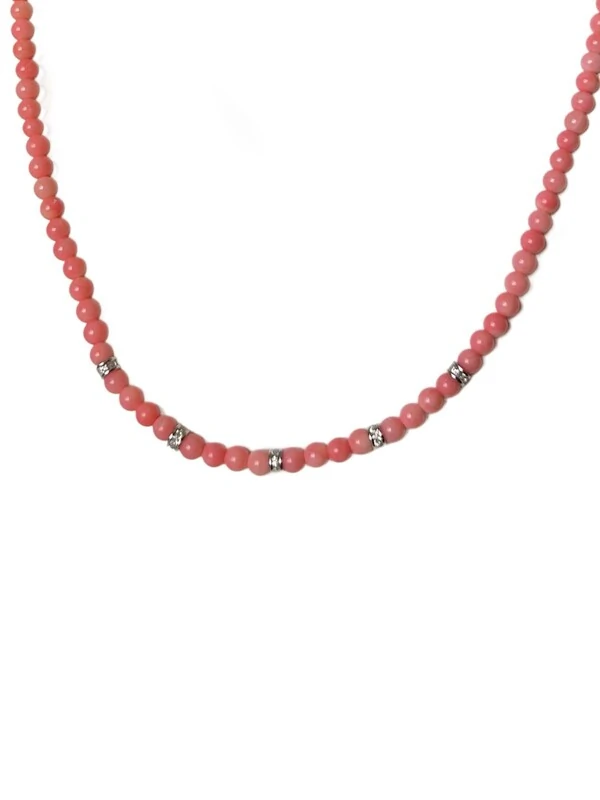 Colar Coral reconstituído e zircônia com alongador Prata 925 Ródio