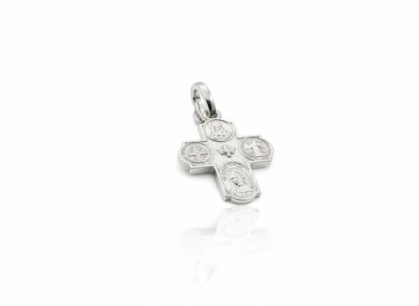 Pingente Cruz com imagens argola abre Prata 925 Ródio