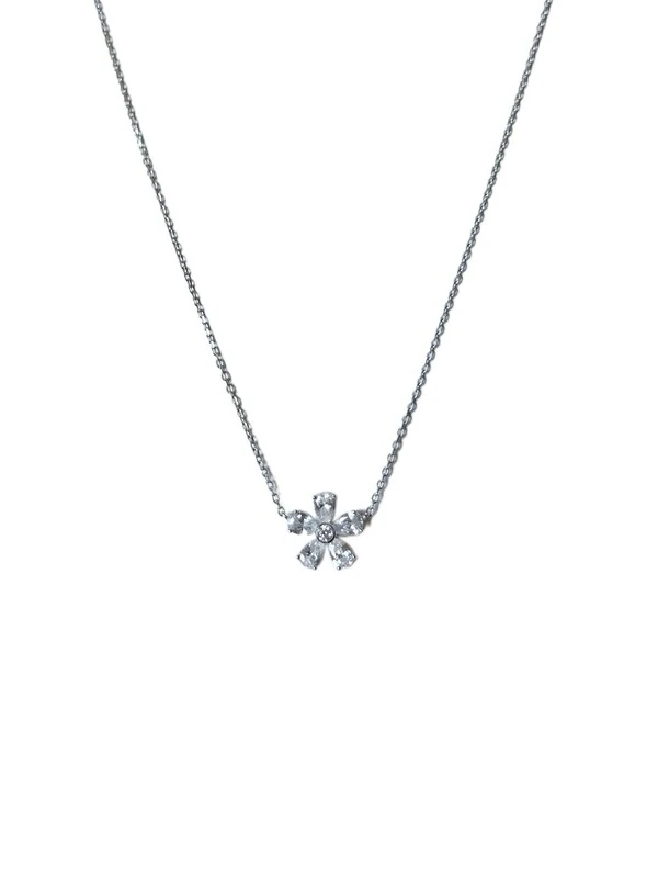 Colar 1 flor zircônia branca Prata 925 Ródio