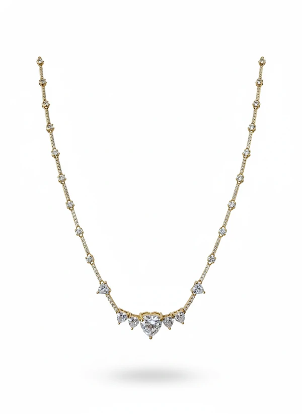 Colar Riviera Coração 50 cm Prata 925 Ouro 18 k