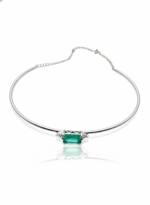 Colar chocker Turmalina zircônia com alongador Prata 925 Ródio