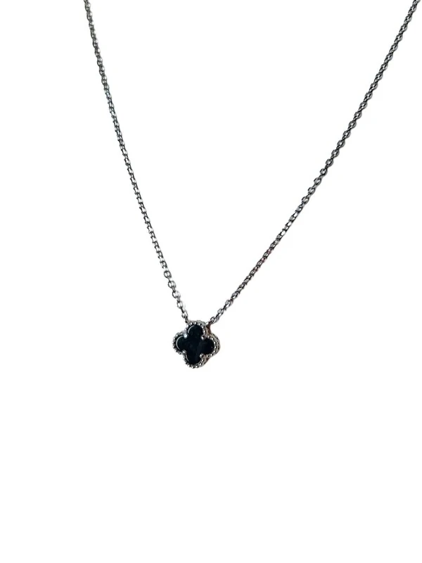 Colar Inspiração Trevo onix Prata 925 Ródio