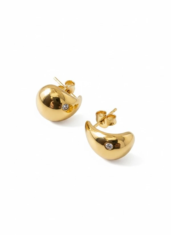 Brinco Gota lisa com 1 zircônia Prata 925 Ouro 18 k