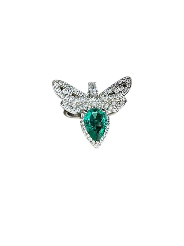 Anel Abelha Turmalina Verde Fusion Zircônia Prata 925 Ródio