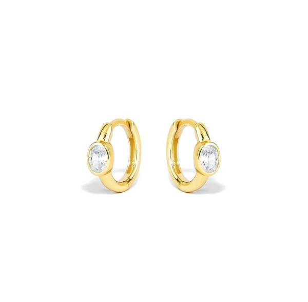 Brinco argola oval zircônia Prata 925 Ouro 18k