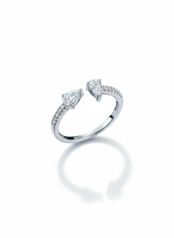 Anel 2 gotas PP aberto zircônia Prata 925 Ródio