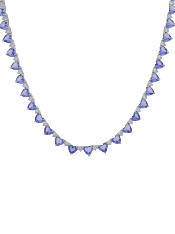 Colar Riviera Coração tanzanita e zircônia 42 cm 3 mm Prata 925 Ródio