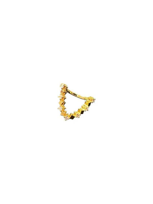Anel em V zircônia Prata 925 Ouro 18 k