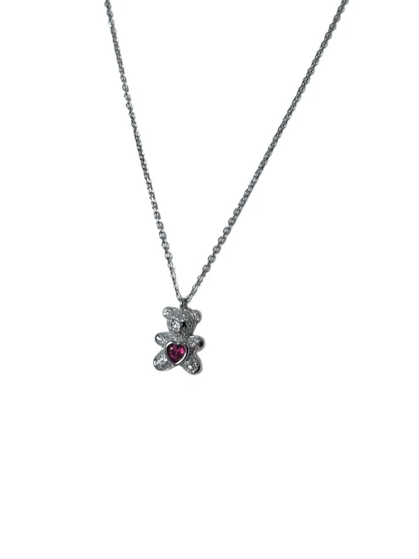 Colar Urso Rubi Prata 925 Ródio