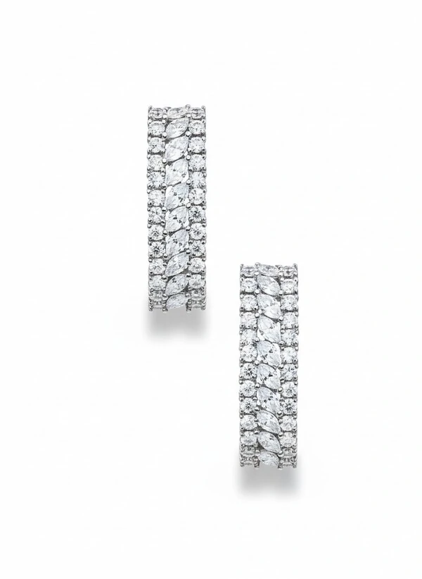 Brinco Ear Hook 2 fileiras zircônia navete Prata 925 Ródio