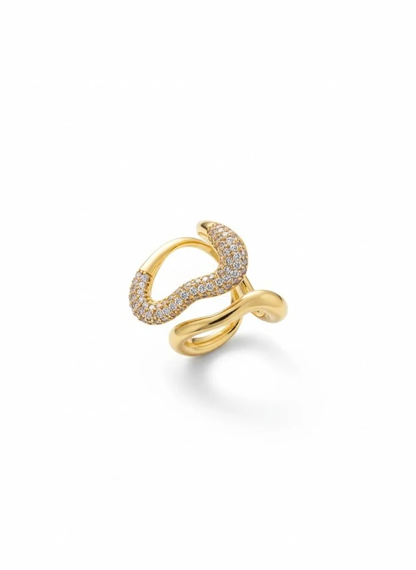 Anel um lado zircônia ajustável Prata 925 Ouro 18 k