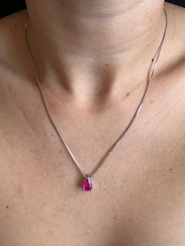 Colar Gota Topázio Rosa Prata 925 Ródio