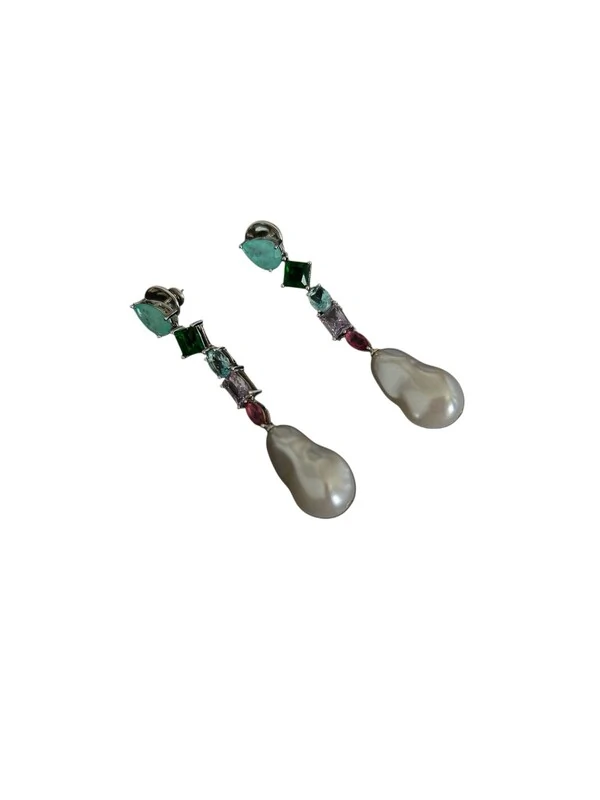 Brinco Longo Colors Pérola Prata 925 Ródio