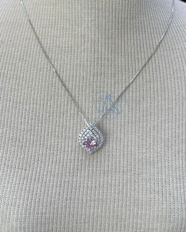Colar Oval Topázio Rosa Zircônia Prata 925 Ródio