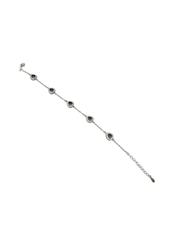 Pulseira Coração vazado safira azul com alongador Prata 925 Ródio