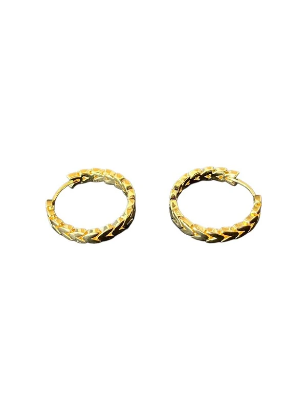 Brinco argola folha liso G Prata 925 Ouro 18 k