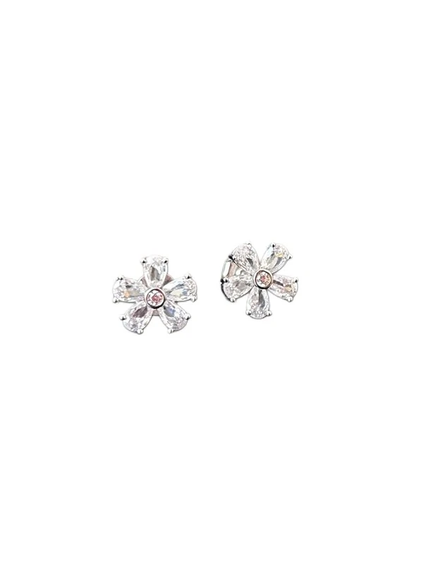 Brinco flor G zircônia branca Prata 925 Ródio