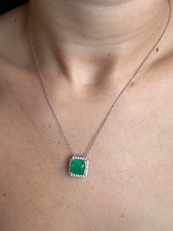 Colar Quadrado Esmeralda Zircônia P Prata 925 Ródio