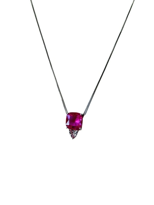 Colar Quadrado topázio rosa e Zircônia Prata 925 Ródio