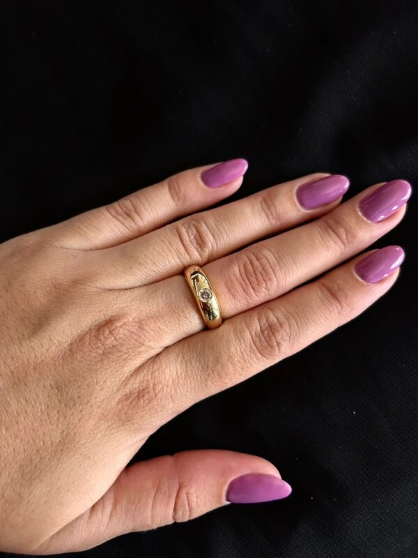 Anel Zircônia Baulado de Pedra Prata 925 Ouro18k