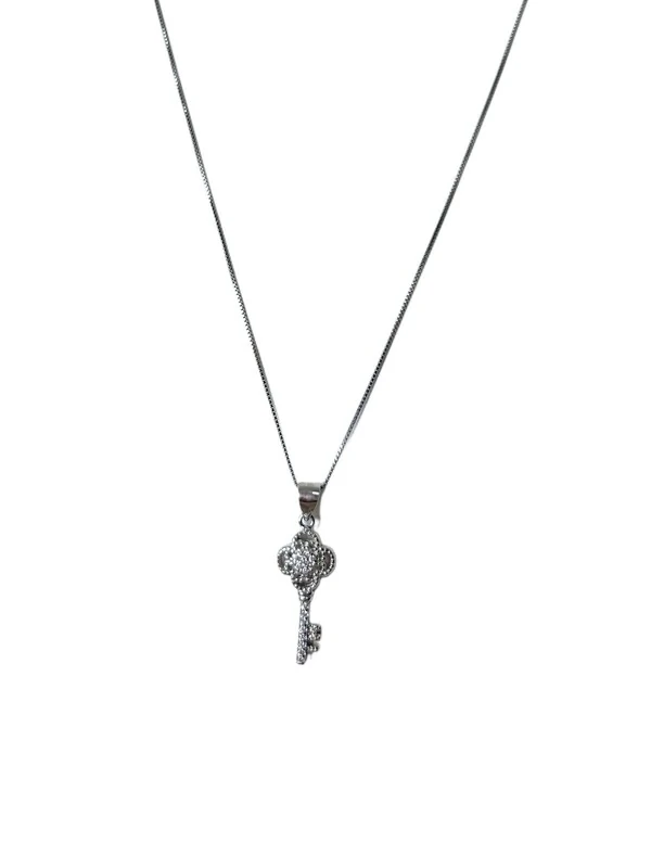 Colar Chave Zircônia Prata 925 Ródio