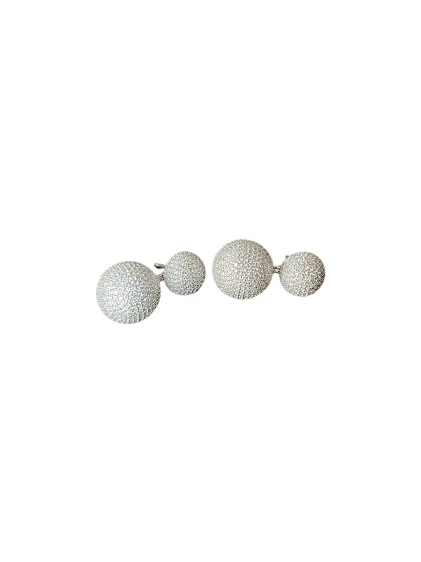 Brinco 2 meia bola micro cravação Prata 925 Ródio