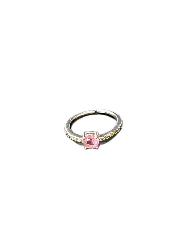 Anel Cristal Rosa Ajustável Prata 925 Ródio