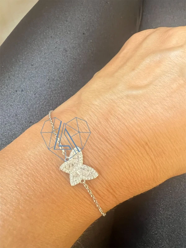 Pulseira Borboleta baguete Prata 925 Ródio