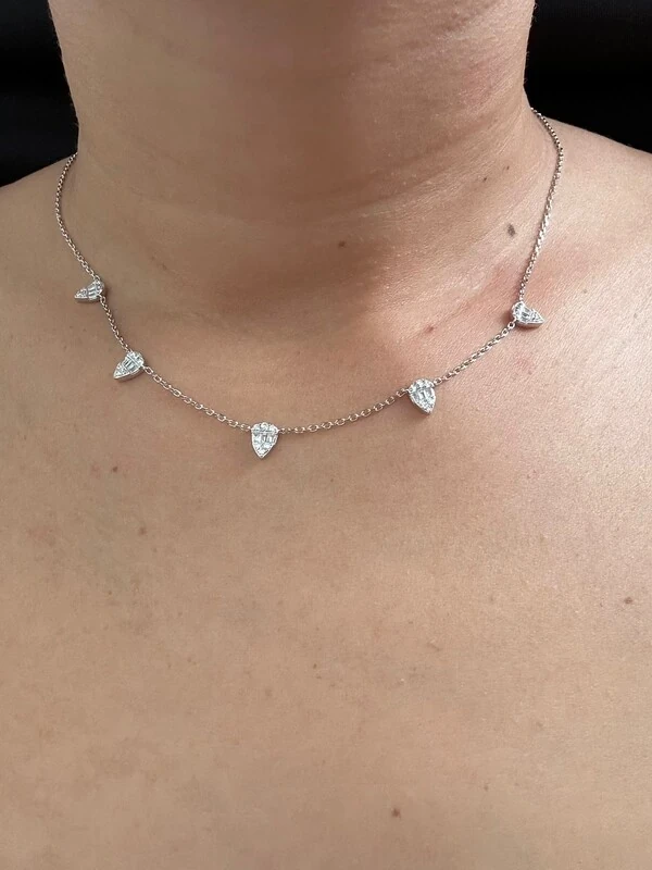 Colar 5 gotas zircônia bagueti Prata 925 Ródio