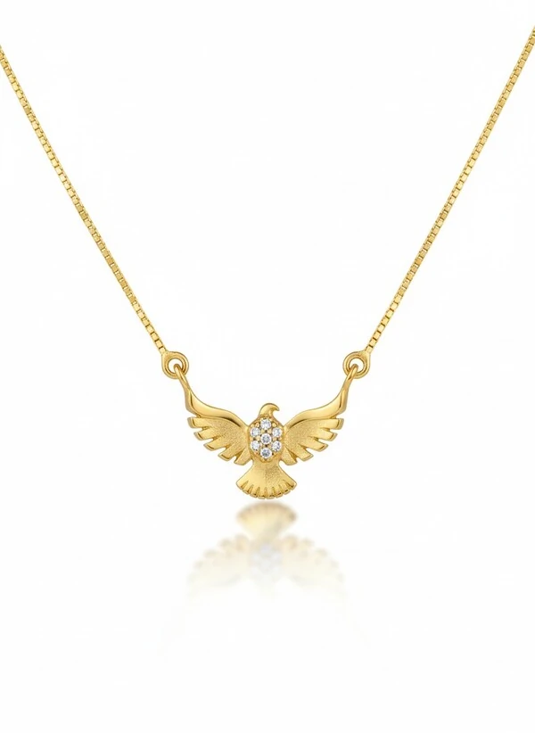 Colar Espírito Santo peito zircônia Prata 925 Ouro 18 k