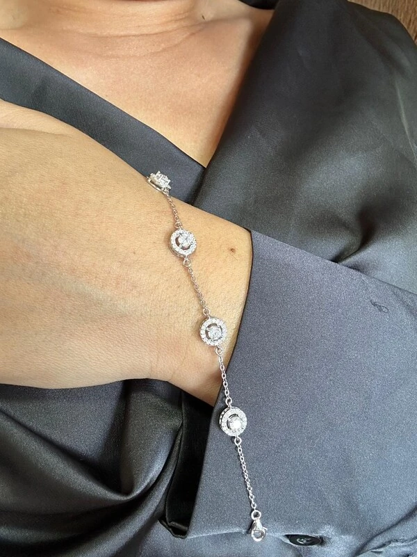 Pulseira Redonda Vazada zircônia com alongador Prata 925 Ródio
