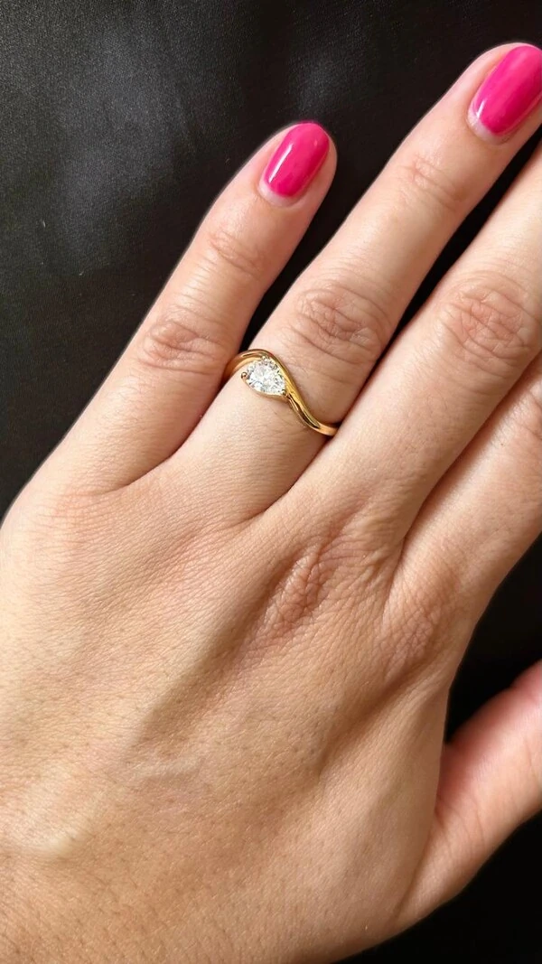 Anel Onda Gota zircônia Prata 925 Ouro 18 k