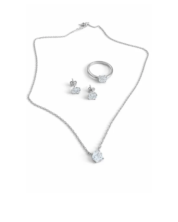 Conjunto Brinco Anel Colar illusion 6 mm zircônia Prata 925