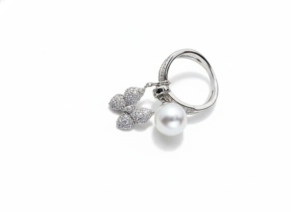 Anel pérola e borboleta penduradas zircônia Prata 925 Ródio