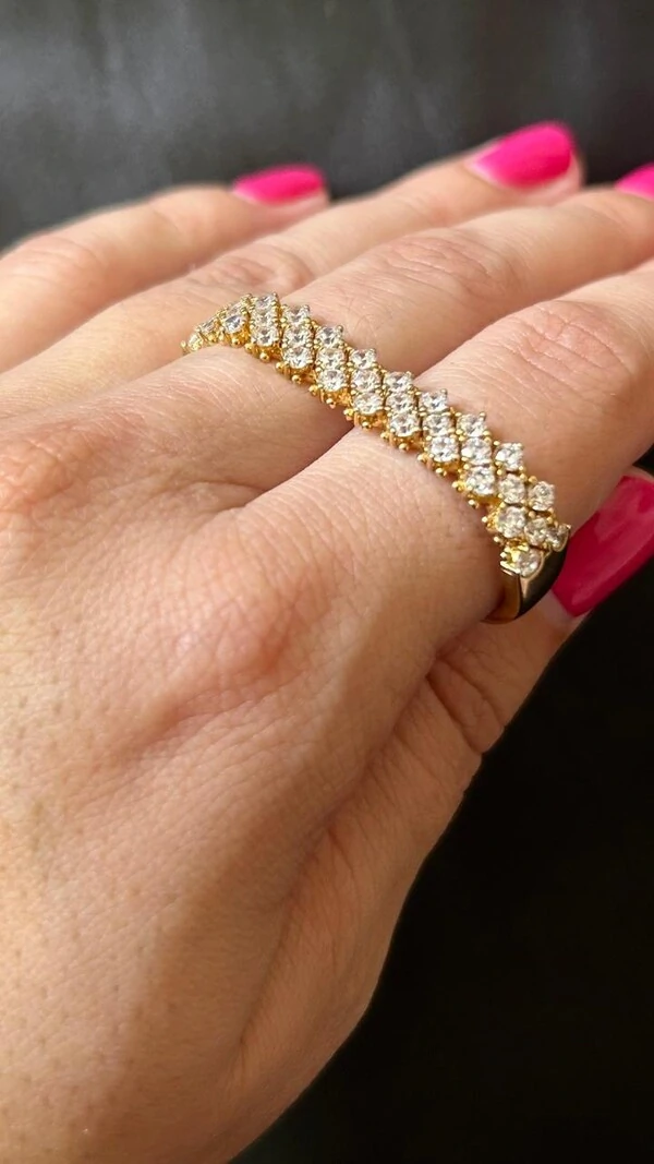 Anel dois dedos zircônia Prata 925 Ouro 18 k