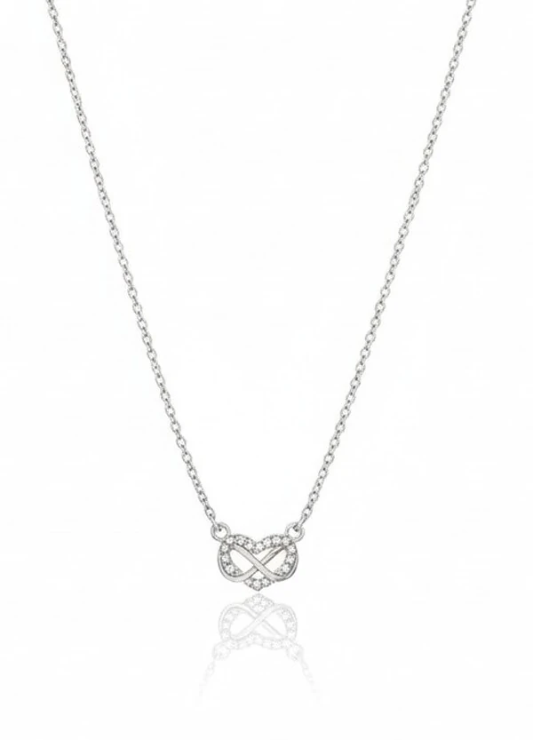 Colar coração cravejado infinito Prata 925 Ródio