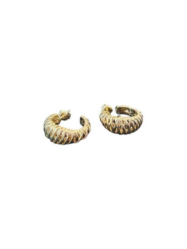 Brinco Meia Argola 24mm Trabalhada Vazada Prata 925 Ouro 18k